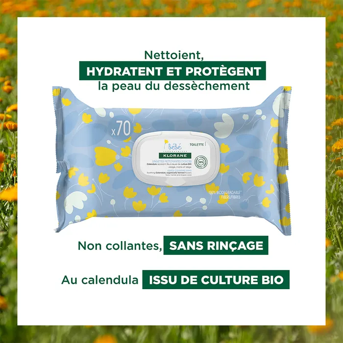 Klorane Bébé Lingettes Nettoyantes Douces 70 Unites – Image 2