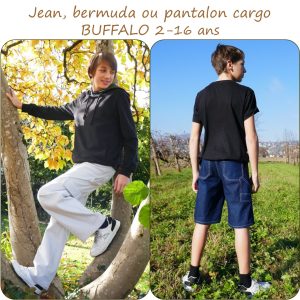BUFFALO – patron de jean, bermuda ou pantalon cargo pour garçon du 2 au 16 ans
