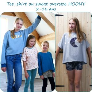 HOONY – patron tee-shirt ou sweat oversize pour fille du 2 au 16 ans