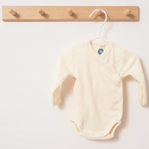 Body croisé manches longues en laine mérinos bio – écru Cosilana