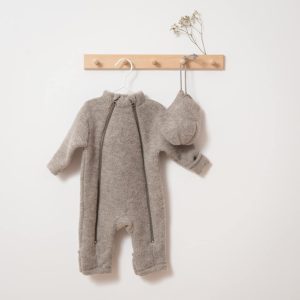 Ensemble combi-pilote + bonnet en laine mérinos – taupe Joha