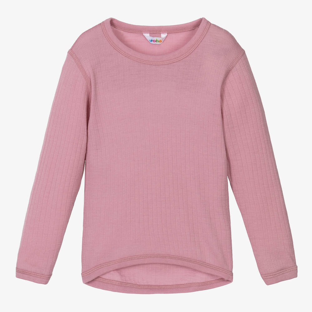 T-shirt manches longues en laine mérinos – rose Joha