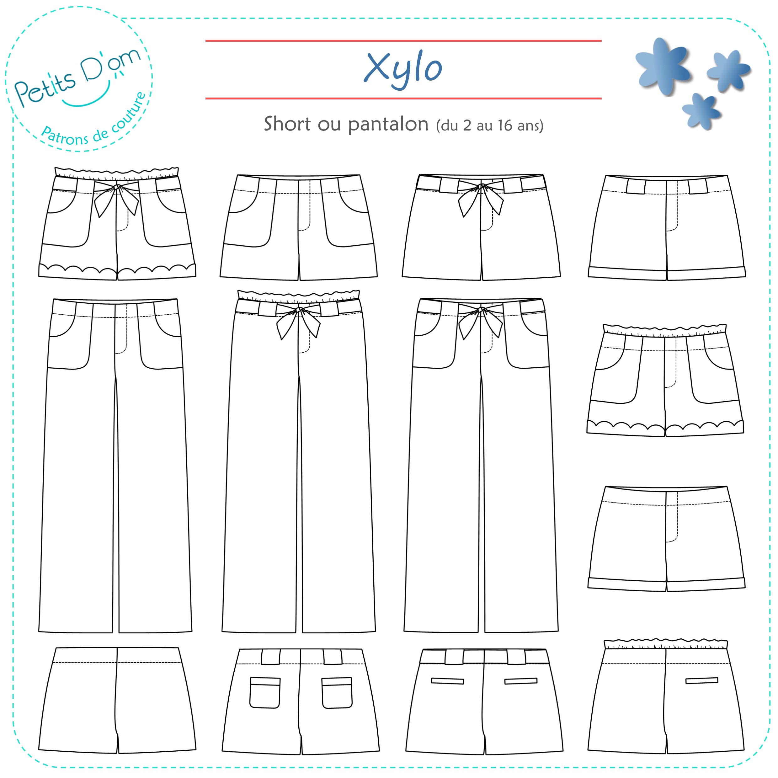 XYLO – patron de short ou pantalon pour fille du 2 au 16 ans – Image 2