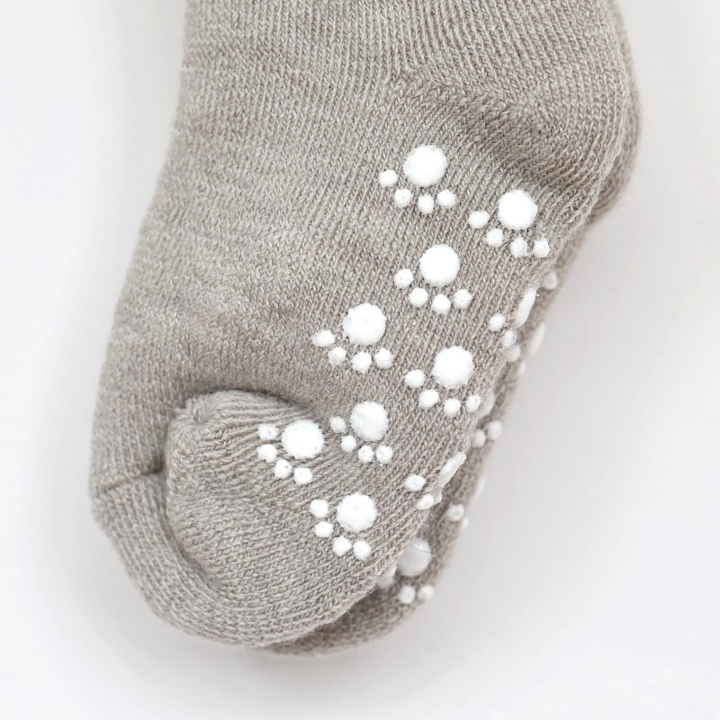 Chaussettes antidérapantes en laine mérinos – taupe Joha – Image 2